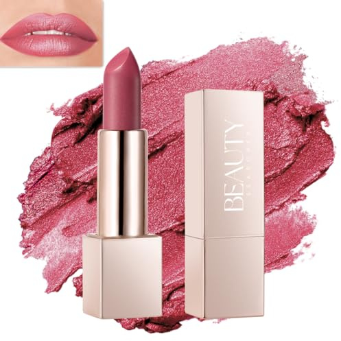 Beauty Searcher Metallisch glänzender Lippenstift, hochwirksame Lippenfarbe mit feuchtigkeitsspendender, cremiger Formel, voll deckender Lippenstift mit mattem Finish (01# Liebe Burgund)
