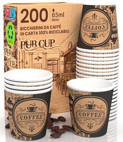 Eurocali 200 Kaffeebecher aus Papier, 65 ml, PubBeigeCUP, umweltfreundlich, biologisch abbaubar, Einweg, klein, zum Mitnehmen, heiße Getränke