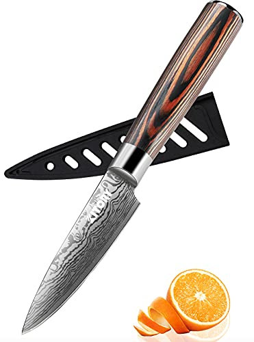 Kitory Schälmesser Scharf Obstmesser 9cm Klinge Gemüsemesser mit Schutzhülle Küchen Messer mit Holzgriff, Deutscher Edelstahl, mit Eleganter Geschenkbox - FLAMINGO SERIE