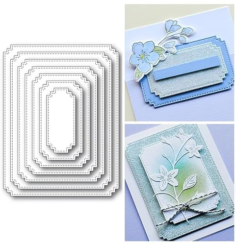 Honsik Rechteckige Metall-Stanzformen, 7-teiliges Set, rechteckig, Nesting-Rahmen, Etiketten, Hintergrund, Stanzschablonen für DIY, Scrapbooking, Album, dekorative Prägepapier-Stanzformen,