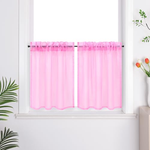 Joyswahl Voile Scheibengardine Küche »Ilia« Bistrogardine 2er Set Küche Gardinen Transparent Küchengardinen Uni Kurzstores Rosa BxH 66x92cm 2 Stück