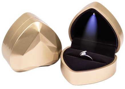 Asudaro Ringbox mit LED Licht, 2Pcs Damen Schmuckkästchen Herzförmige Ringetui Samt Schmuck Geschenkbox Kleine Verlobungsring Box für Verlobung, Heiratsantrag, Hochzeit Gold