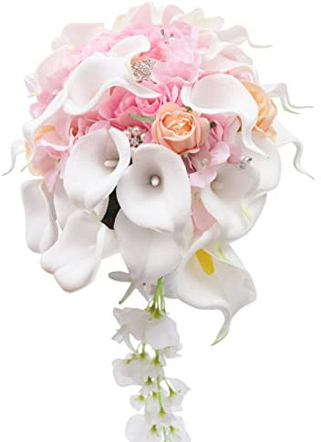 TouTToNG Hochzeit Bouquet Brautstrauß, Handgemacht Hochzeitsstrauß Simulierten Calla-Lilien Blumenstrauß, Strass verschönern
