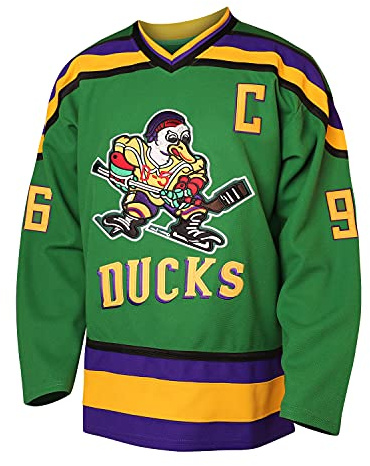Mighty Ducks Trikot 96 Charlie Conway 99 Adam Banks Movie Eishockey Trikot 90er Jahre Hip Hop Kleidung für Party, 96-Grün, L