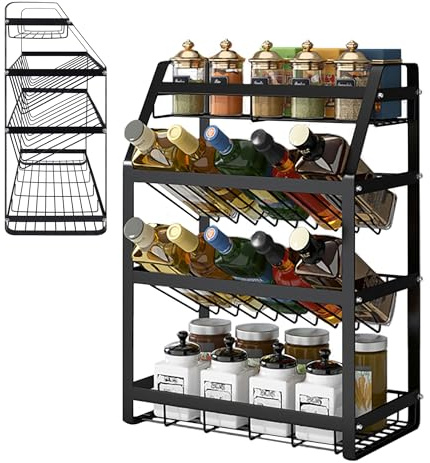 Suusolny 4 Entagen Gewürzregal Metall Regal Gewürz Organizer Regal Stehend ohne Bohren Gewürzständer Gewürzdosen Gewürzregale Gewürzhalter Küchenregal für Gewürzaufbewahrung - Modell A