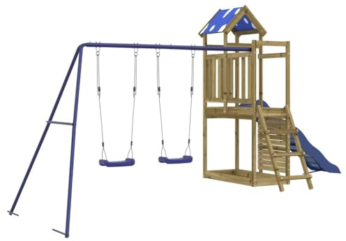 vidaXL Spielturm, Klettergerüst mit Dach Schaukeln Leiter Rutsche, Kinder Kletterturm Spiel-Zubehör für Garten, Holz Spielplatz Spielhaus, Kiefernholz Imprägniert