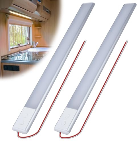 2 st LED-inomhusljusstång, 12 V LED-stång, vit blank, bandstång med på/av, inomhusljusstång för bil, husbil, båt, skåpbil