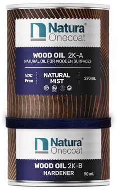 Natura Onecoat Wood Stain Oil - 20 m² - 360 ml, Natural Mist – Wood Finish for Interior Furniture & Floor - Linseed Wood Oil - Fast-Drying - Environmentally Friendly - Extra Durable Hard Wax Oil