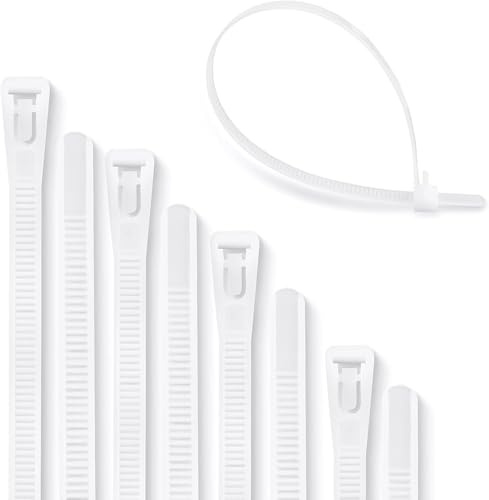 Meccion Collier de Serrage Réutilisables 100 Pièces Amovibles Attache Câble, Serre Câbles en Nylon Solides (250mm x 4mm, Blanche)