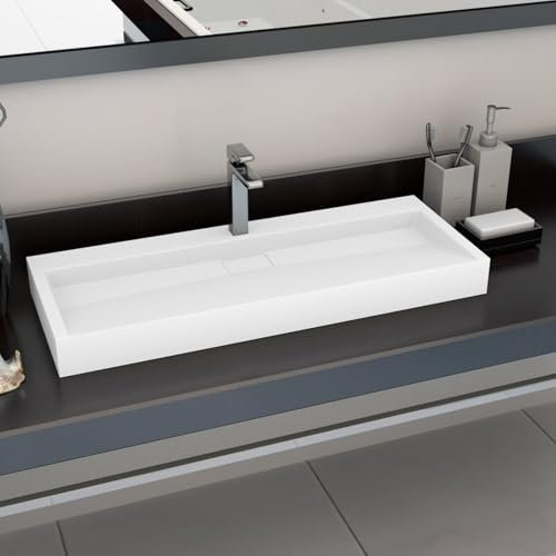 qohoio Lavabo 120x46x11 cm Fonte minérale/marbre Blanc Vasque À Poser Salle De Bain,Lavabo Salle De Bain