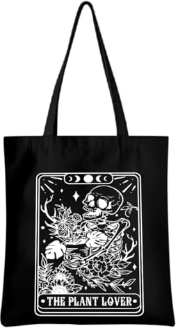 Tarot Skull Gothic Tote Bag - Plant Lover and Goth Gifts - Funny Skeleton Reusable Grocery Beach Bag - Gardening Gift for Women, Coworker, Mom - Shopping Weekender for Vacation, Picnic, Halloween