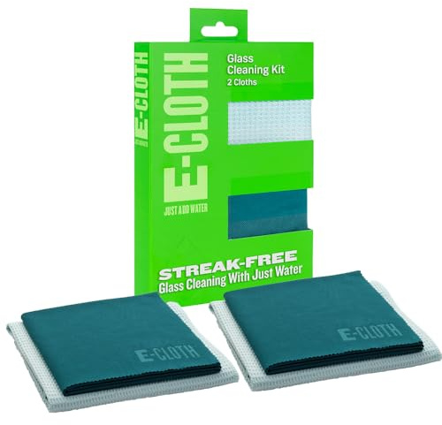 E-Cloth Glass and Window Cleaner | Streak-Free Windows With Just Water | For Windows, Car Windscreen, Mirrors | Reusable Microfiber Towel Cleaning Kit | Winter Green | 2pack