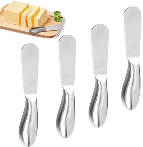 POHOVE Buttermesser Klein Set, 4 Stück Buttermesser Edelstahl, Käsemesser Dessertmesser Set für Butter, Käse und Gebäckherstellung,13,3x2,7cm(COLOR:Silber)