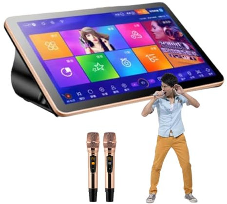 LXWKAI Máquina de Karaoke Profesional de 18,5 Pulgadas con Pantalla táctil capacitiva y micrófono inalámbrico, Equipo de Karaoke, Control de aplicación de teléfono, para el hogar, Bar, Negro, 1 TB