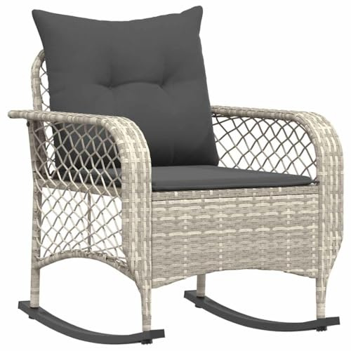 vidaXL Garten-Schaukelstuhl mit Kissen Hellgrau Poly Rattan