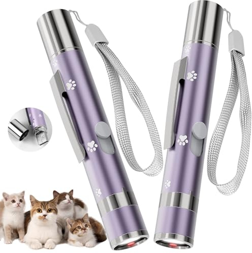 OUMSIS Paquete de 2 punteros interactivos de luz roja – 7 patrones ajustables, juguete interactivo recargable para gatos de interior, divertido juguete de ejercicio para gatitos y perros para