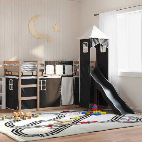CFODOJ Beds & Accessories,Beds & Bed Frames-home-Bunk Bed without Mattress with Slide White and Black 90x190 cm Single