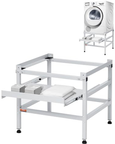 VEVOR Soporte para lavadora de 640 x 635 mm Pedestal para Lavadora de Acero al Carbono Capacidad de Carga de 136 kg Base de Pedestal para Lavadora y Secadora con Bandeja para Levantar Lavadoras
