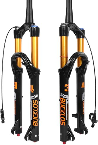 BUCKLOS 26/27.5/29 inch Travel 140mm MTB Air Suspension Fork, Rebound Adjustment 34mm Stanchions 1-1/8 Threadless Straight/Tapered 9*100mm QR Manual/Remote Lockout XC AM Mountain Bicycle Front Forks