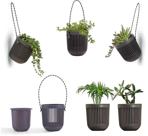 BlauHaus hängetopf für Pflanzen, Akustikplatten Blumentopf,Flexibler Abnehmbarer Griff, Mini blumentopf,Geeignet für akustikpaneele, Wand, Fenster (2, Schwarz)