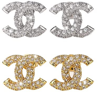 Generisch Damen sterlingsilber Ohrringe kette set gold silber 925 Halskette Ohrstecker schmuck 100% Wasserfest (Ohrstecker Gold)