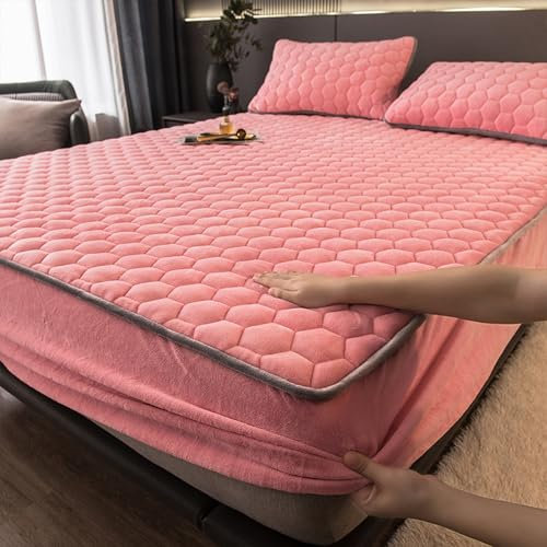 KLUOT - Sábana bajera ajustable de felpa de invierno de 180 x 200 cm + 30 cm con funda de almohada, ropa de cama de forro polar suave y cálida para un sueño acogedor
