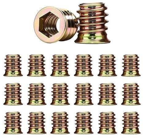 20-Piece M6 x 10mm Threaded Insert Nuts for Wood - Hex Drive Installation, Zinc Plated Carbon Steel