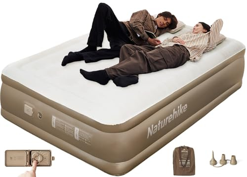 Naturehike Materasso Gonfiabile Triplo con Pompa Integrata Ricaricabile - 45cm Letto Gonfiabile Autogonfiante per Campeggio e Casa - Materassino Campeggio Portatile (Matrimoniale (198x152x45 cm))