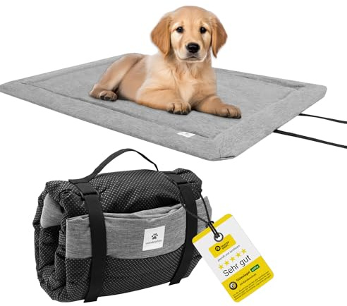 Wanderpfote Hundedecke für Unterwegs, 75 x 50cm – Waschbar, Orthopädisch, Wasserdicht – Hochwertiges Design – Hundedecke Outdoor, Hundematte Auto (Grau, Größe M)