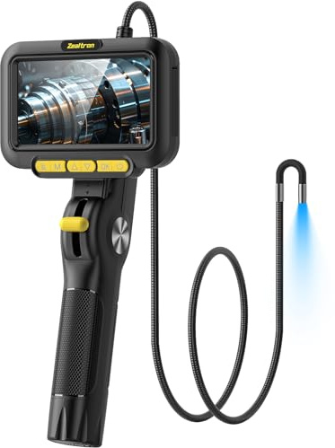 Zealtron Caméra Endoscopique Articulée 210° Rotation Bidirectionnelle, Endoscope Industriel avec Lumière, Sonde 6.2mm, Tube Auto-Réinitialisable 1.5m, Écran IPS 5 Caméra d'Inspection