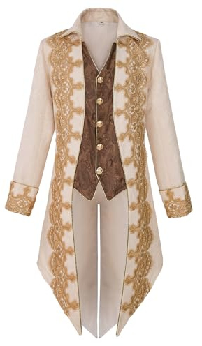 Txiaan Veste de smoking médiévale pour homme broderie gothique steampunk | Faux deux-pièces, fermeture à boutons