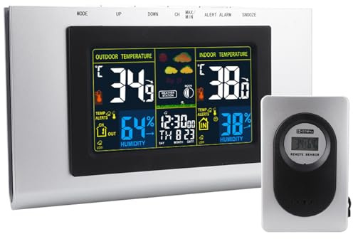 Irishom Stazione Meteo con Sensore Esterno, Stazione Meteorologica Display a Colori con Ora, Data, Previsioni Meteo, Temperatura E Umidità Interna Ed Esterna, per Ufficio Casa Camera da Letto