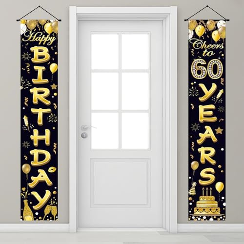 60. Geburtstag Banner Mann Frau, 60. Geburtstag Tür Banner Deko, Schwarz Gold 60. Happy Birthday Türbanner, 60. Hintergrund Dekoration, 180 x 30cm