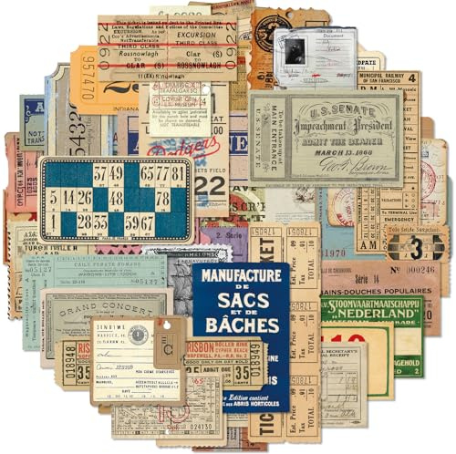 100 Stück Vintage Journaling Aufkleber Set - Treibholzfloß Sammlung mit Antiken Mustern & Distressed Kanten - Retro Scrapbooking Zubehör für Bullet Journal, Planer, Junk Journal & DIY Basteln