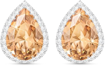 Linawe Orecchini da donna in argento, orecchini a bottone, orecchini pendenti con strass in moissanite con diamante giallo champagne, orecchini glitterati, gioielli alla moda in argento