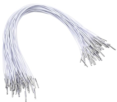 50Pcs Elastic Cords with Metal Ends, White Stretch Round String for Face Mask, Elastic String Thin Elastics For Sewing, 30 CM Elastics Barbed Cords Loop Lanyard Extender for Carnival Masks DIY Crafts