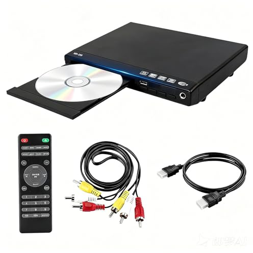 Lecteur DVD pour TV, lecteur DVD/CD 1080p avec sortie HDMI/AV, lecteur DVD multi-régions pour Smart TV, entrée USB, prend en charge les formats MP3/MP4/AVI, télécommande incluse, câbles