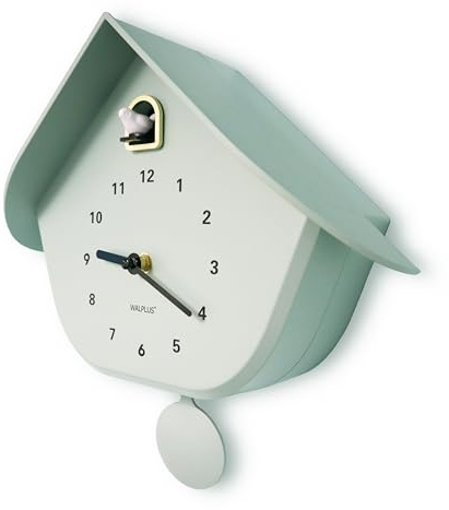 WALPLUS Modern Cuckoo Clocks for Wall Hourly Chiming Coo Coo Clock Volume Adjustable Cookoo Clock Removable Pendulum Christmas Cuckoo Gift Minty Green Pastel Interior Decoration