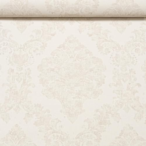 SOPHIE LAURENCE Cream Damask Pattern Wallpaper Textured Vinyl Paste The Wall