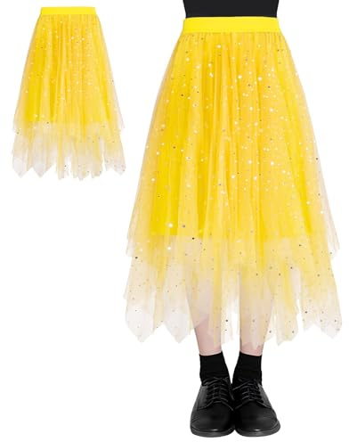AUYAO Women's Tulle Skirt, Ladies Irregular Elastic High Waist Layered Skirt, Women Tulle Tiered Layered Skirt Ballet Tutu Prom Party, Mesh A-line Midi Skirt for Women Girl for Daily, Prom, Carnival
