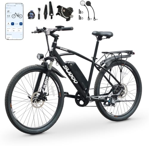 SUDOO Electric Bikes for Adult, 26'' Ebike with 36V 7.8Ah Removable Battery & 250W Powerful Motor, Commute Electric Mountain Bicycle, 7 Speed, LCD Display, 150KG Capacity