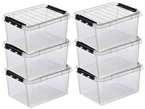 6x Aufbewahrungsbox stapelbare Box Smart Store Classic 31 transparent mit Deckel & Klickverschluss