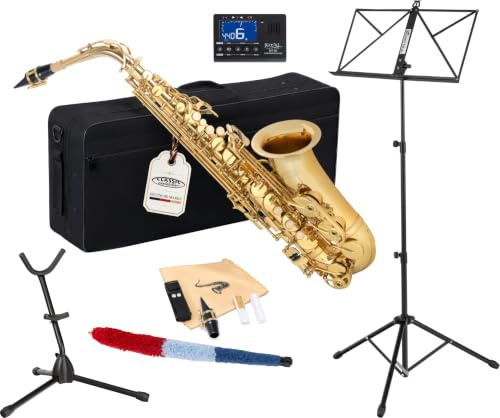 Classic Cantabile AS-450 Eb Altsaxophon Set (Zubehör: Mundstück, Koffer/Rucksack, Saxofonständer, Stimmgerät/Metronom, Notenständer)