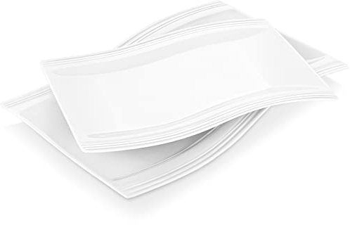 MALACASA Serving Platter Set, 2 Piece 11and 13 Rectangular Dinnr Plates Dessert Plates Serving Dishes, Porcelain Tray for Food Serving, Serving Platters for Parties, Series Flora, Ivory White