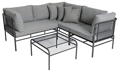 greemotion Lounge-Set Toulouse, Eisengrau, 4-teilig, Stahl | Set aus 2 x Bank, 1 x Bank mit Rückenverstellung und 1 x Hocker/Tisch, mit Sitzkissen für Terrasse, Balkon und Garten