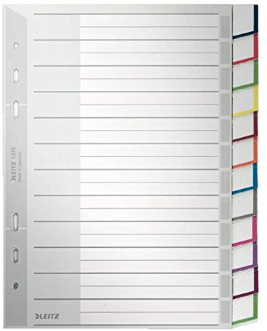 Leitz Register für A5, Deckblatt aus Karton und 12 Trennblätter aus Kunststoff, Taben mit auswechselbaren Einsteckschildchen, Grau, 12750000
