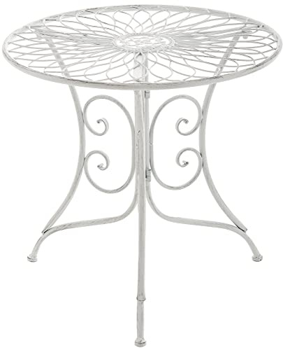 CLP Beistelltisch Ariano I Runder Balkontisch in Jugendstil I Eisentisch lackiert und wetterfest I Durchmesser 55 cm, Farbe:antik weiß