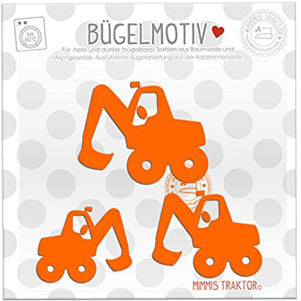 Bügelbild 3 Bagger 6,5 cm bis 4,8 cm ORANGE Flockfolie Aufbügler Applikationen Bügelsticker für Stoffe Textilien Kinder zum Aufbügeln Flicken