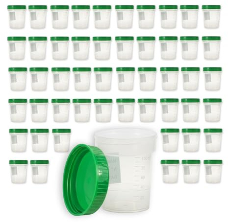 Medi-Inn Urinbecher/Probenbecher mit Schraubdeckel grün, 100 Stück, auslaufsicher & gefriertauglich, 125 ml Fassungsvermögen, Skala bis 100 ml, beschriftbar