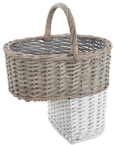 AUBRY GASPARD - Panier d'Escaliers en Osier Gris/Blanc - H 47 x L 37 x P 27 cm - Anse de Transport - Style Campagne Chic - Gain de Place - Poids Léger 0,63 kg